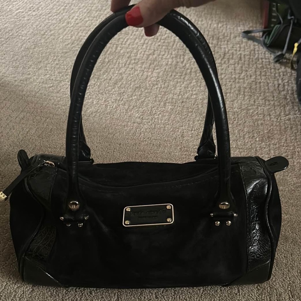 Black Handbag Kate Space, black suede with gold details